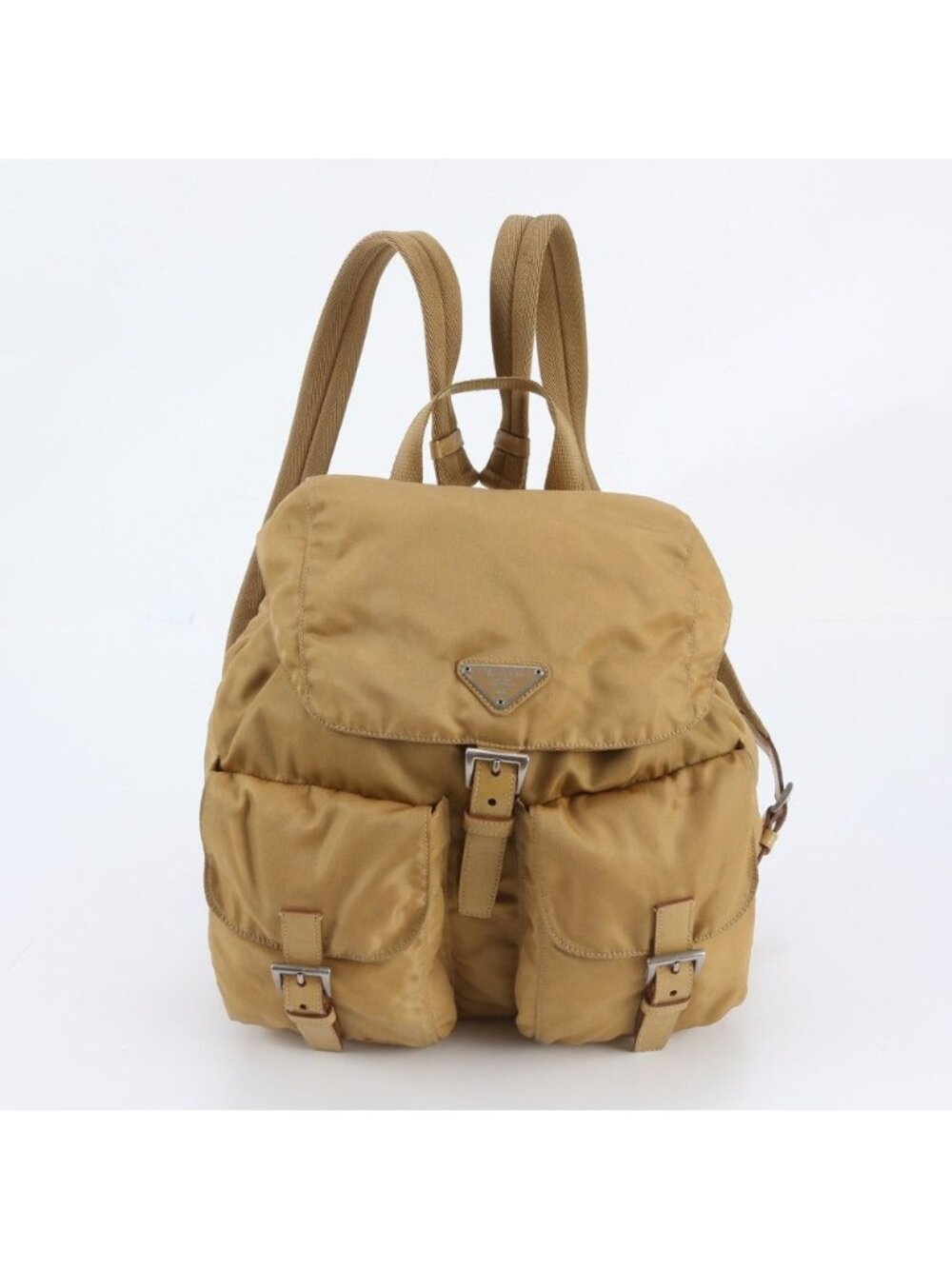 Prada Tessuto Nylon Triangle Logo Leather Backpack Shoulder Bag